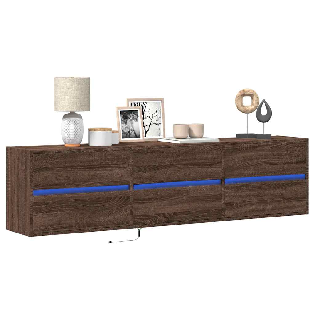 TV-Wandschrank mit LED, Braun Eichen-Optik, 180 cm