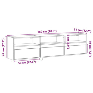 TV-Wandschrank mit LED, Weiß, 180 cm