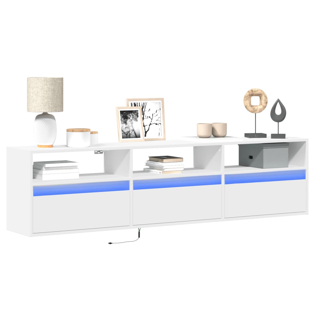 TV-Wandschrank mit LED, Weiß, 180 cm