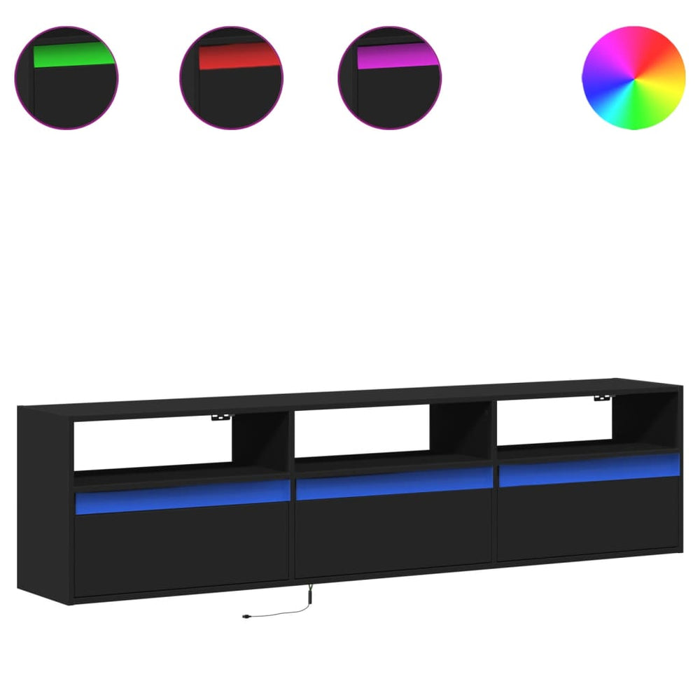 TV-Wandschrank mit LED Schwarz 180 cm