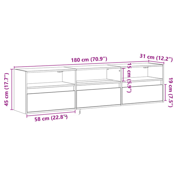 TV-Wandschrank mit LED Schwarz 180 cm