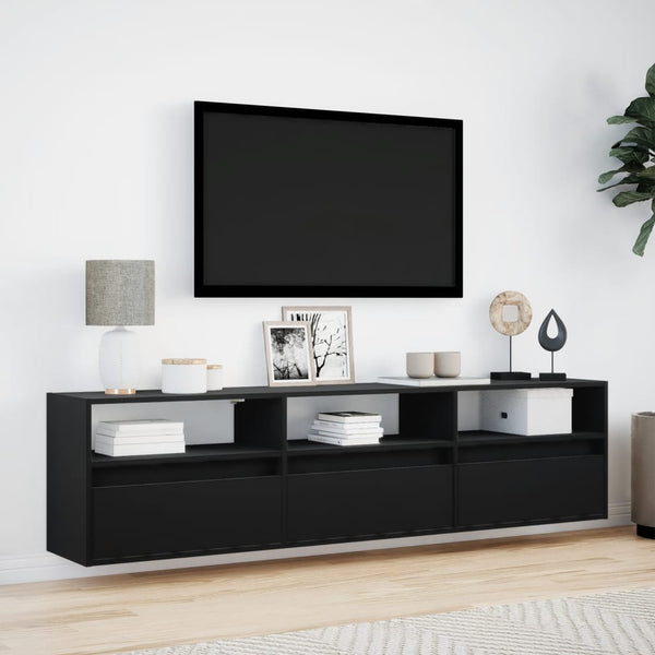 TV-Wandschrank mit LED Schwarz 180 cm