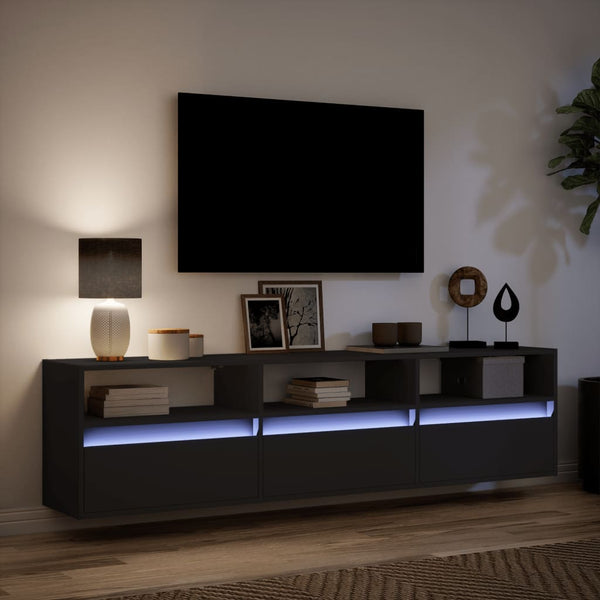 TV-Wandschrank mit LED Schwarz 180 cm