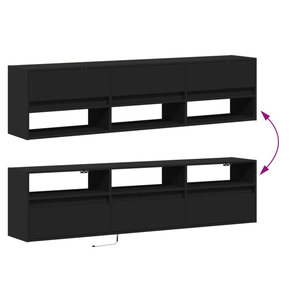 TV-Wandschrank mit LED Schwarz 180 cm