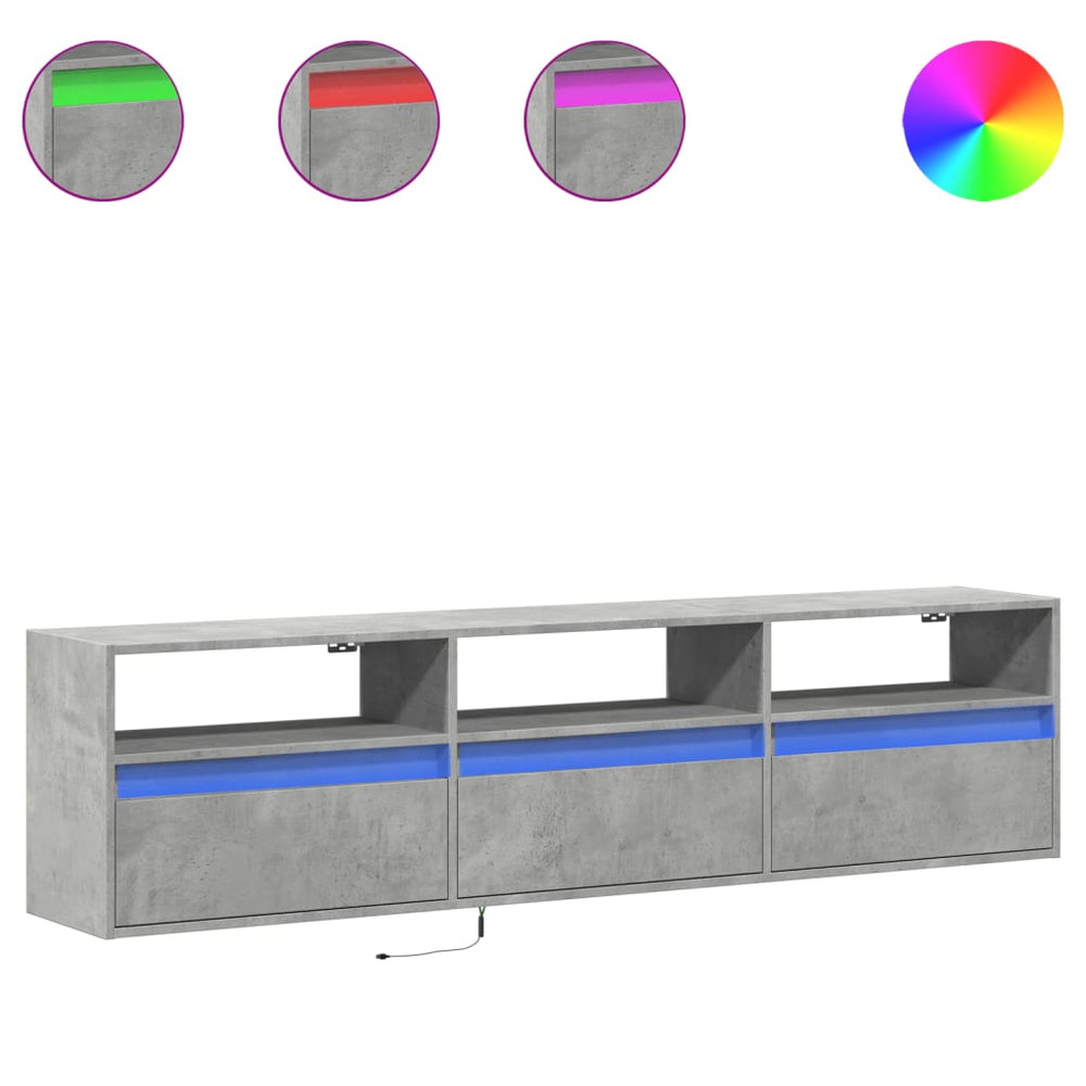 TV-Wandschrank mit LED Betongrau 180 cm