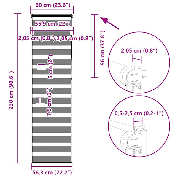 Schwarzes Doppelrollo 60x230 cm