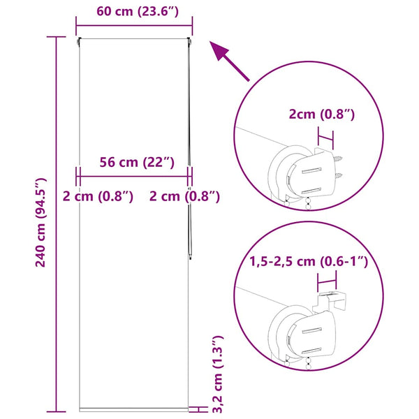 Duschrollo 60x240 cm, Stoff 56 cm breit
