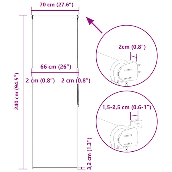 Duschrollo 70x240 cm, Stoffbreite 66 cm