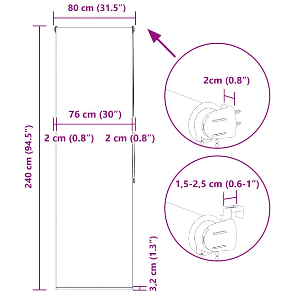 Duschrollo 80x240 cm, Stoffbreite 76 cm