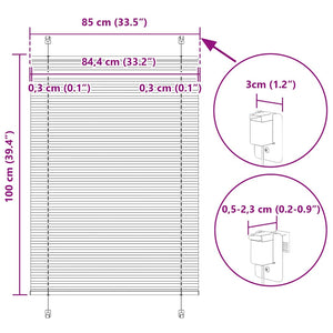 vidaXL Store plissé gris clair 85x100 cm largeur tissu 84,4 cm polyester