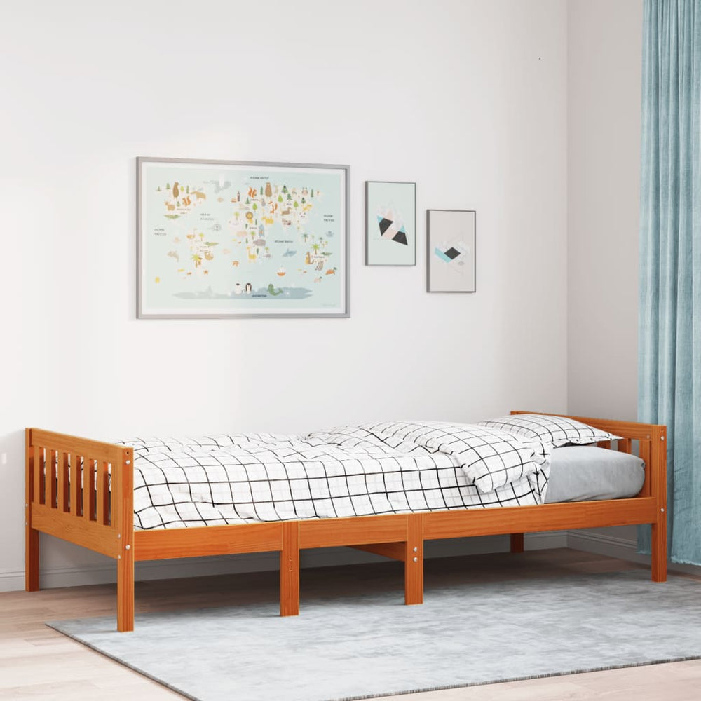 Kinderbett 75x190 cm Kiefer Massivholz Wachsbraun