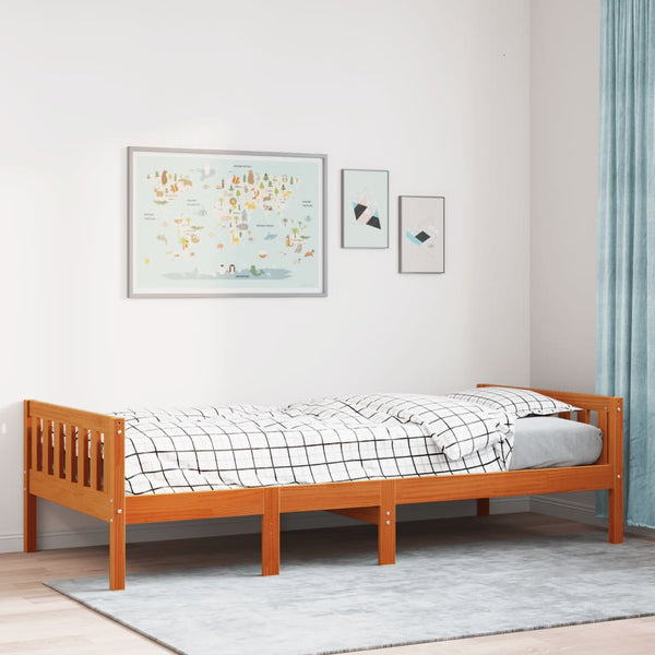 Kinderbett 75x190 cm Kiefer Massivholz Wachsbraun