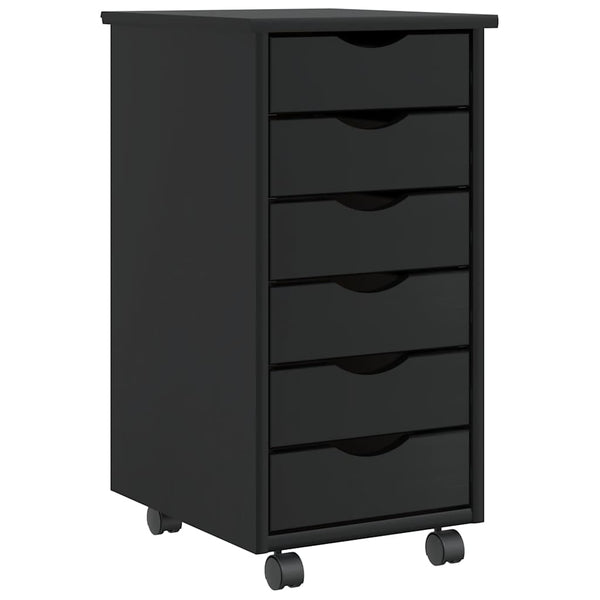 Rollschrank Kiefer Schwarz mit Schubladen