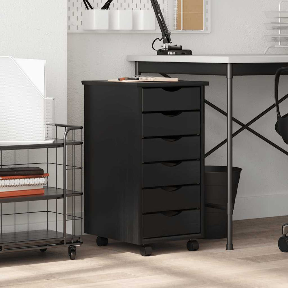 vidaXL Rolling Cabinet with Drawers MOSS Black Solid Pine Wood