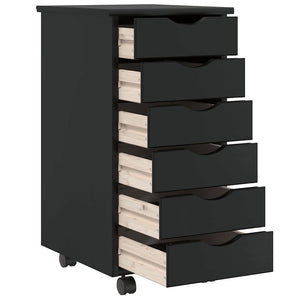 Rollschrank Kiefer Schwarz mit Schubladen