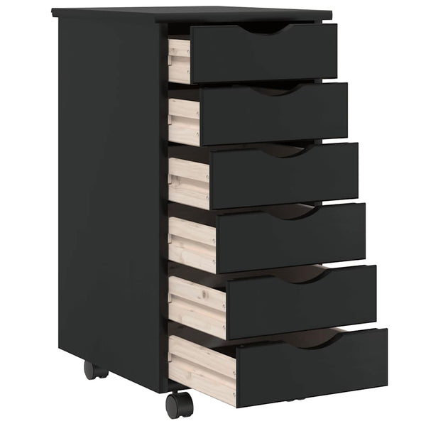 Rollschrank Kiefer Schwarz mit Schubladen