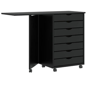 Rollschrank mit Schreibtisch Kiefer Schwarz