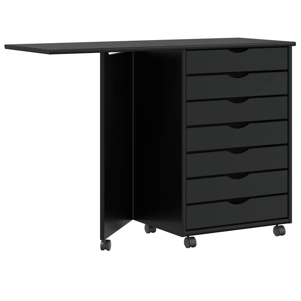 Rollschrank mit Schreibtisch Kiefer Schwarz