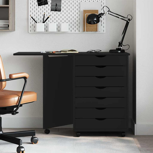 Rollschrank mit Schreibtisch Kiefer Schwarz