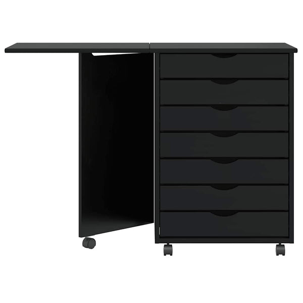 Rollschrank mit Schreibtisch Kiefer Schwarz