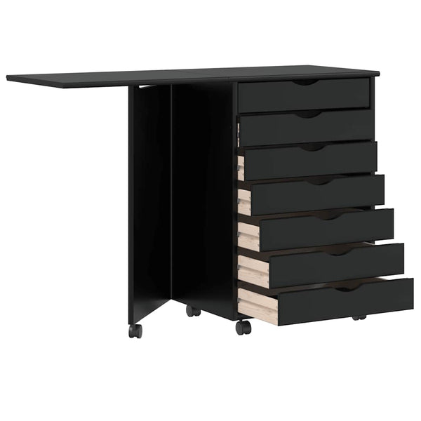 Rollschrank mit Schreibtisch Kiefer Schwarz