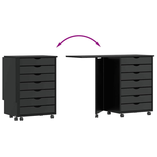 Rollschrank mit Schreibtisch Kiefer Schwarz