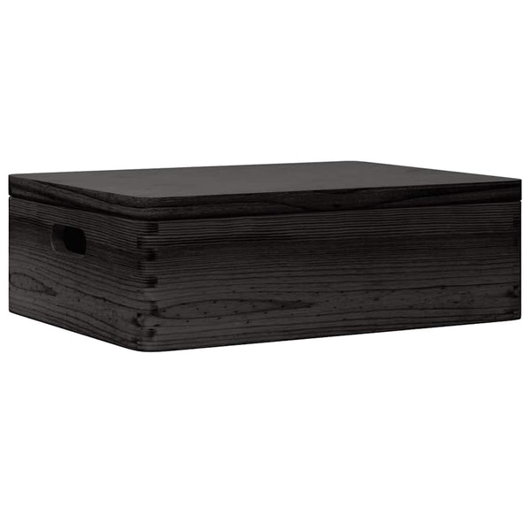 Schwarze Holzkiste mit Deckel 40x30x13 cm