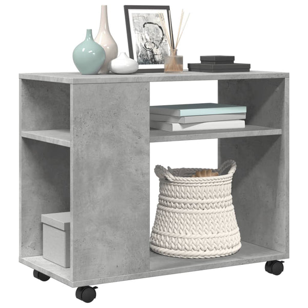 vidaXL Table d'appoint à roulettes Gris béton 70x35x60 cm Bois d'ingénierie