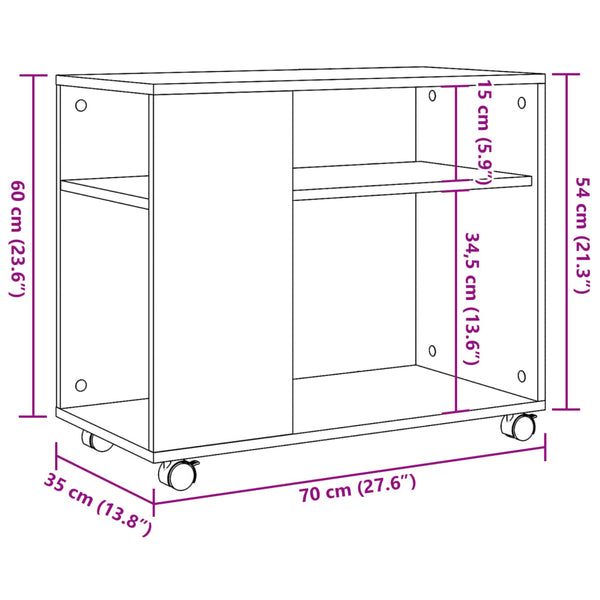 Beistelltisch mit Rollen Grau Sonoma 70x35x60
