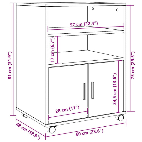 Rollschrank Artisan-Eiche 60x48x81 cm