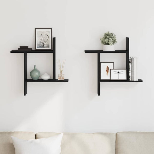 Schwarze Wandregale, 2er Set, 50 cm