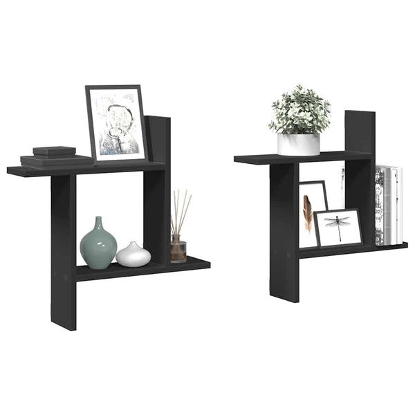 Schwarze Wandregale, 2er Set, 50 cm
