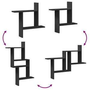 Schwarze Wandregale, 2er Set, 50 cm