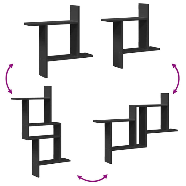Schwarze Wandregale, 2er Set, 50 cm