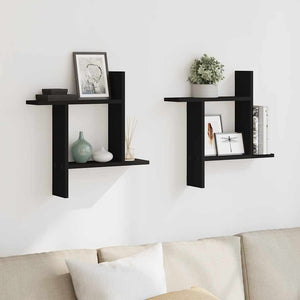Schwarze Wandregale, 2er Set, 50 cm