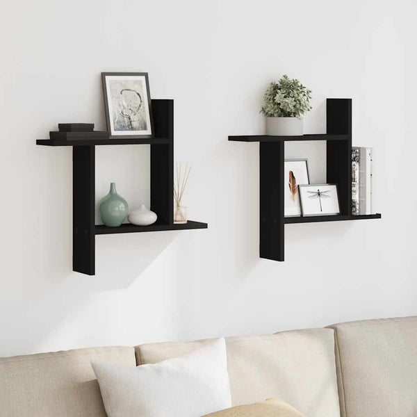 Schwarze Wandregale, 2er Set, 50 cm