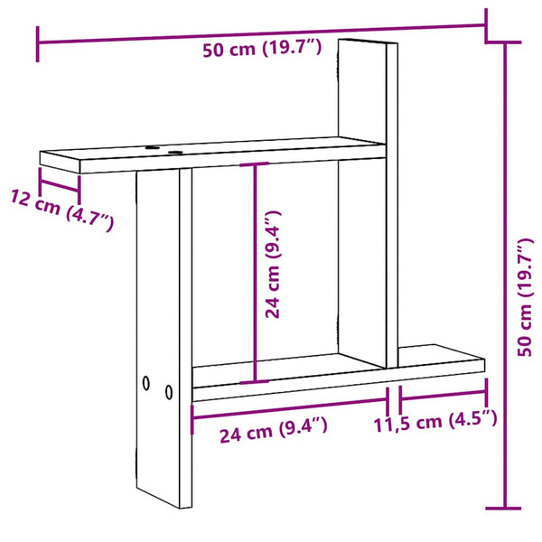 Wandregale 50x12x50 cm, Betongrau, 2er-Set