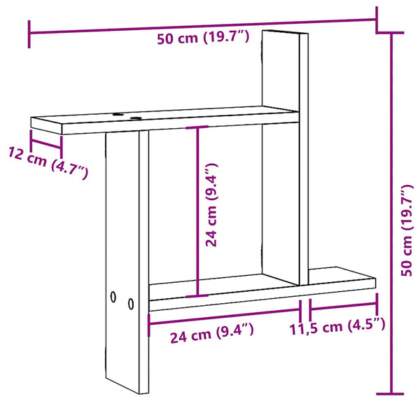 Wandregale 2er Set Räuchereiche 50x50 cm