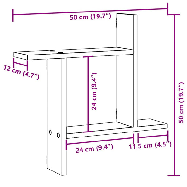 Wandregale Grau Sonoma 50x50 cm, 2er-Set