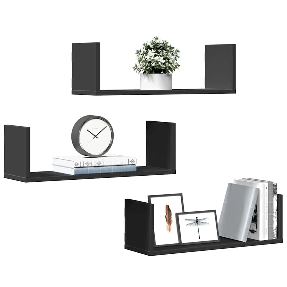 Schwarze Wandregale 3er Set