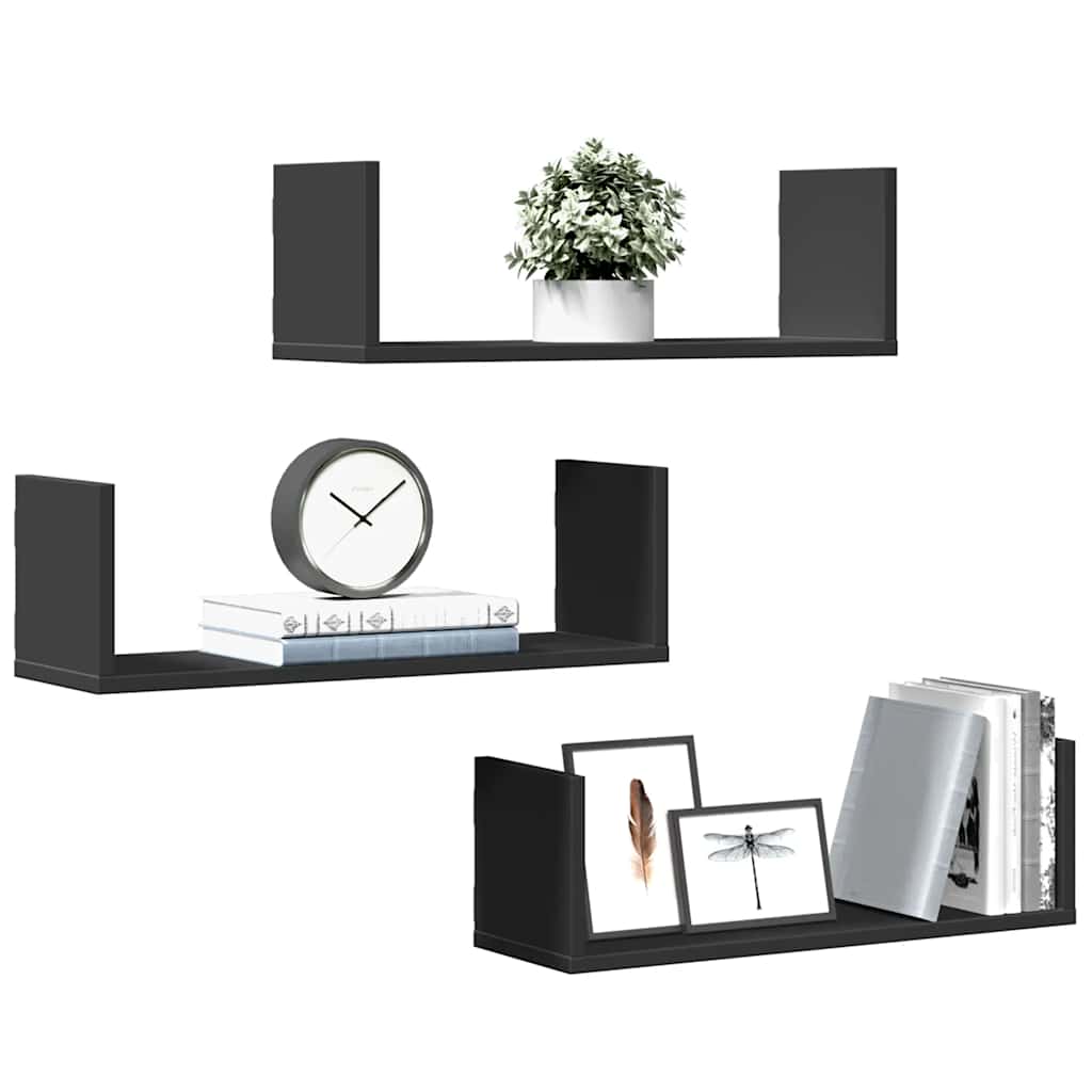 Schwarze Wandregale 3er Set