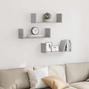 Betongraue Wandregale, 3er Set