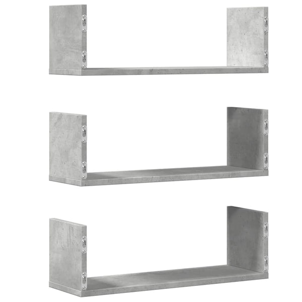 Betongraue Wandregale, 3er Set