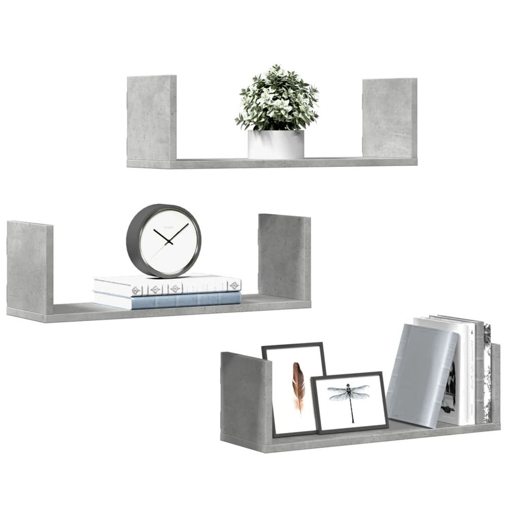 Betongraue Wandregale, 3er Set