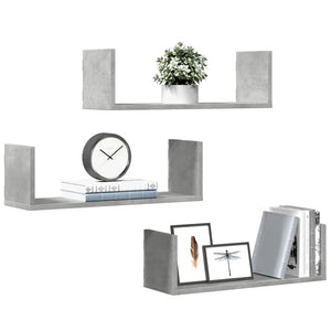 Betongraue Wandregale, 3er Set