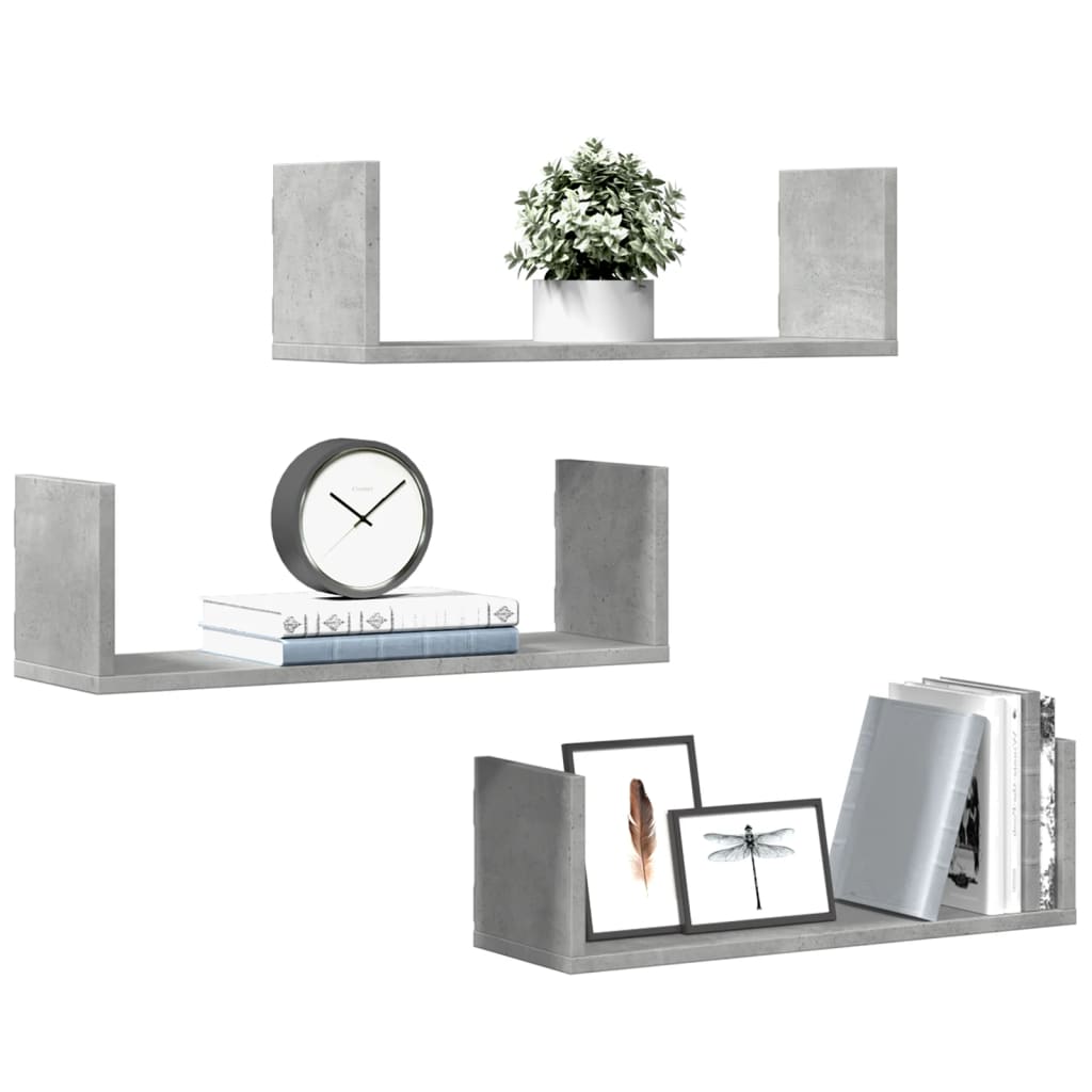 Betongraue Wandregale, 3er Set