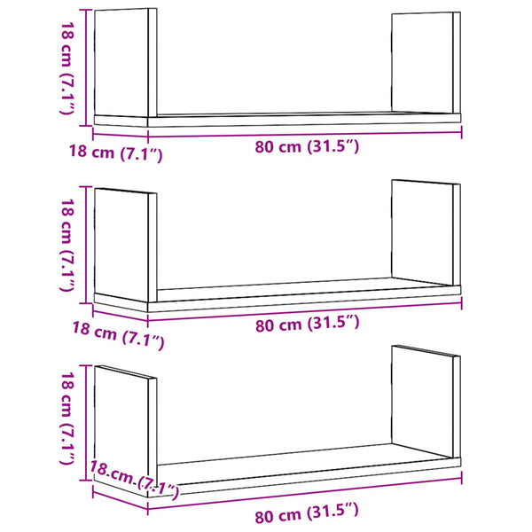 Weiße Wandregale, 3er Set, 80 cm