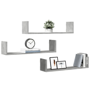 vidaXL Étagères murales 3 pcs Gris béton 80x18x18 cm Bois d'ingénierie