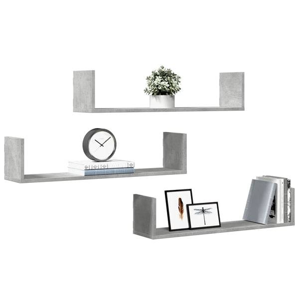 vidaXL Étagères murales 3 pcs Gris béton 80x18x18 cm Bois d'ingénierie