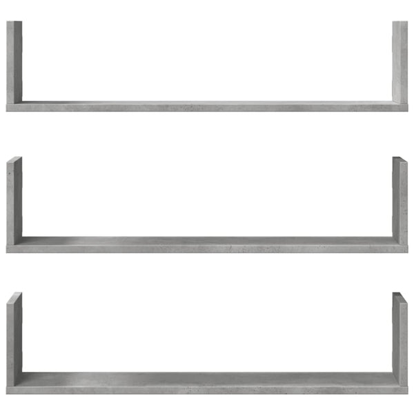 vidaXL Étagères murales 3 pcs Gris béton 80x18x18 cm Bois d'ingénierie